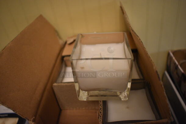 ALL ONE MONEY! Lot of 3 Boxes of 6 Candles in Glass! 3x3x3. (main dining room)