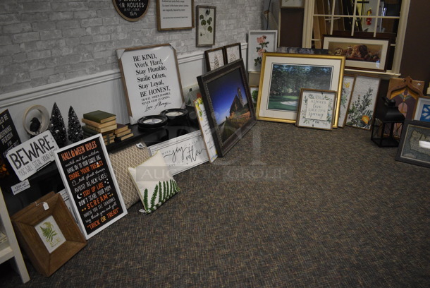 ALL ONE MONEY! Lot of Various Pictures and Black Wooden Bench! Includes Motivational Quotes, Landscapes. BUYER MUST REMOVE. (garden center) - Image 2 of 8