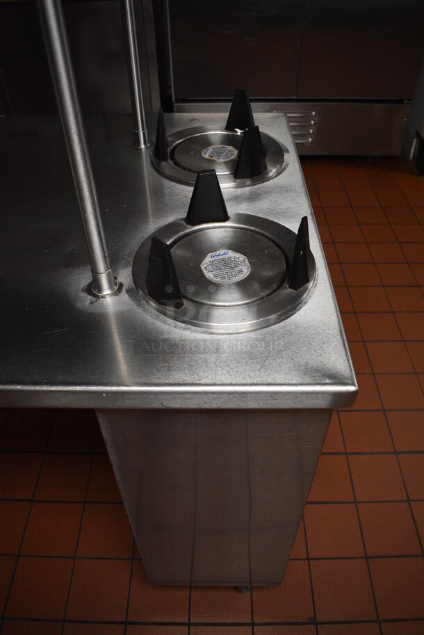 Stainless Steel Commercial Table w/ Over Shelf, 2 Under Shelves and 2 Well Plate Return Chutes. 108x32x56. (kitchen) - Image 4 of 7