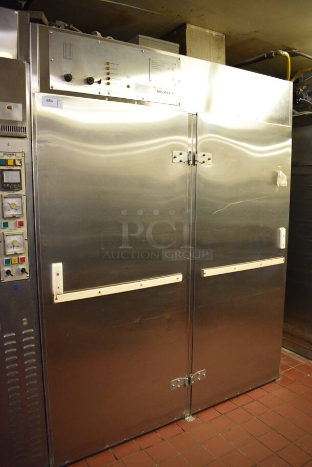2020 Baxter Model PB200-M70 Stainless Steel Commercial Floor Style 2 Door Roll In Rack Proofer w/ 2 Metal Pan Transport Racks. 208/240 Volts, 1 Phase. 72x42x92. Unit Was In Working Condition When Restaurant Closed. (bakery kitchen)