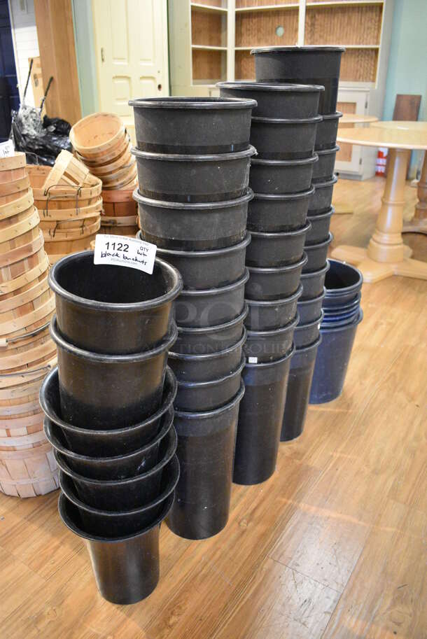 ALL ONE MONEY! Lot of Black Poly Buckets! Includes 8x8x15. (garden center)