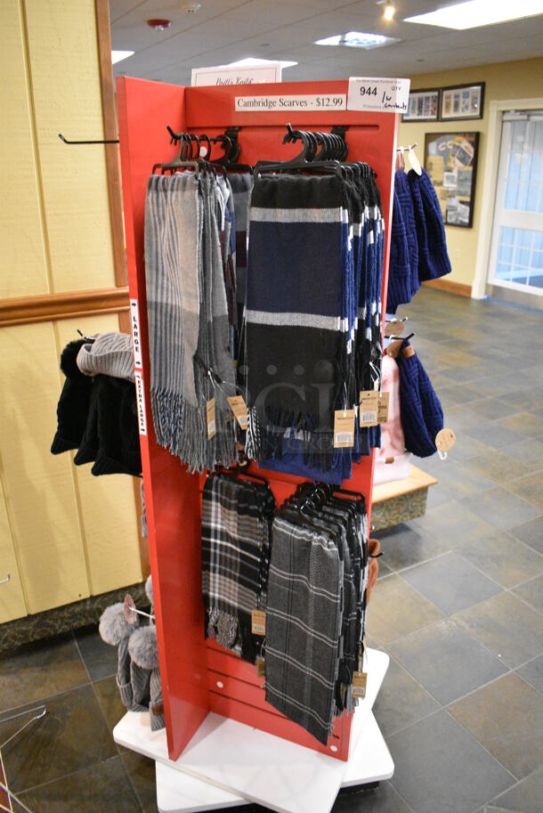 Wooden Rack w/ Contents Including Scarves. 24x24x65. (gift shop)