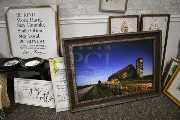 ALL ONE MONEY! Lot of Various Pictures and Black Wooden Bench! Includes Motivational Quotes, Landscapes. BUYER MUST REMOVE. (garden center) - Image 4 of 8