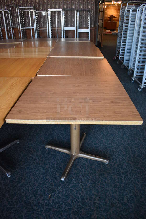 5 Wood Pattern Tables on Metal Table Bases. 36x36x30. 5 Times Your Bid! (sunroom dining room)