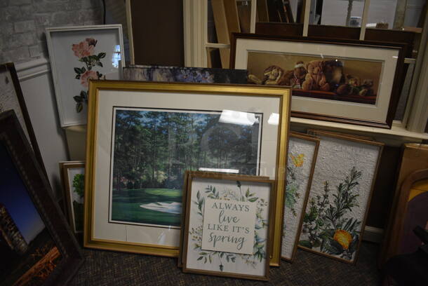 ALL ONE MONEY! Lot of Various Pictures and Black Wooden Bench! Includes Motivational Quotes, Landscapes. BUYER MUST REMOVE. (garden center) - Image 5 of 8