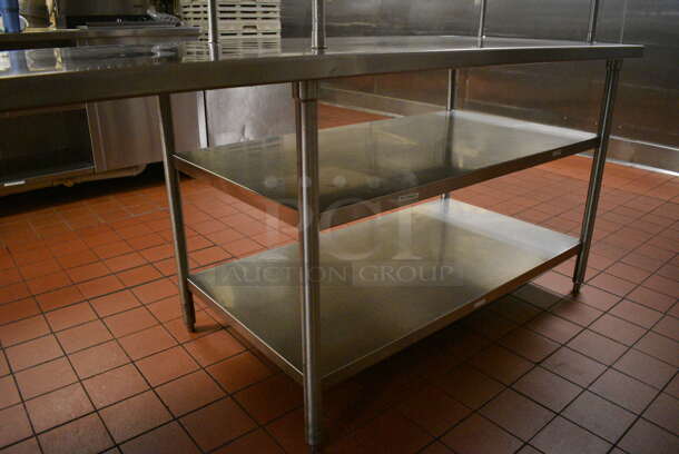 Stainless Steel Commercial Table w/ Over Shelf, 2 Under Shelves and 2 Well Plate Return Chutes. 108x32x56. (kitchen) - Image 7 of 7