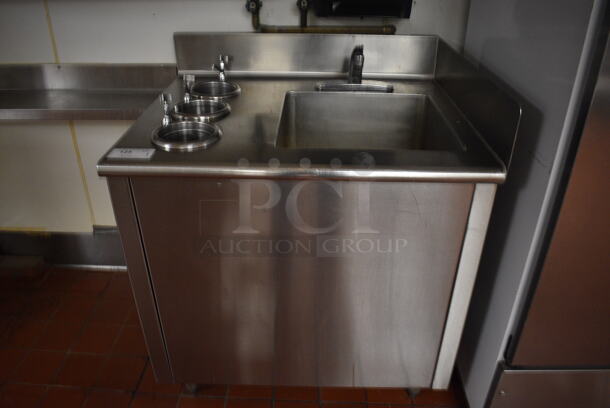 Stainless Steel Commercial Single Bay Sink w/ 3 Scooper Wells and Faucet. 36x30x42. Bay 18x18x10. (kitchen)