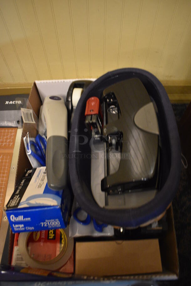 ALL ONE MONEY! Lot of Various Items Including Paper Cutter, Paper, Staplers, Hole Puncher and Tape Dispensers. (main dining room)  - Image 3 of 4