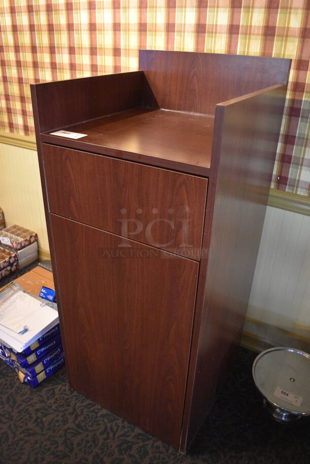 Wood Pattern Trash Can Shell w/ Trash Deposit Flap and Front Door. 22.5x22.5x52. (main dining room) - Image 2 of 4