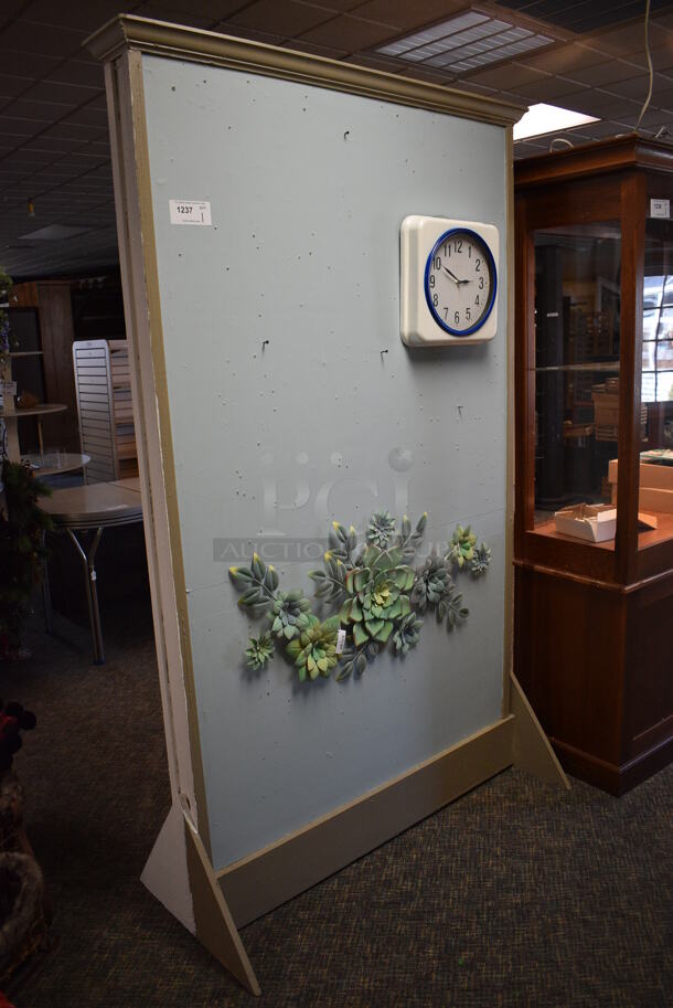 Wooden Stand w/ Clock. 51x23x85. (garden center) - Image 1 of 4
