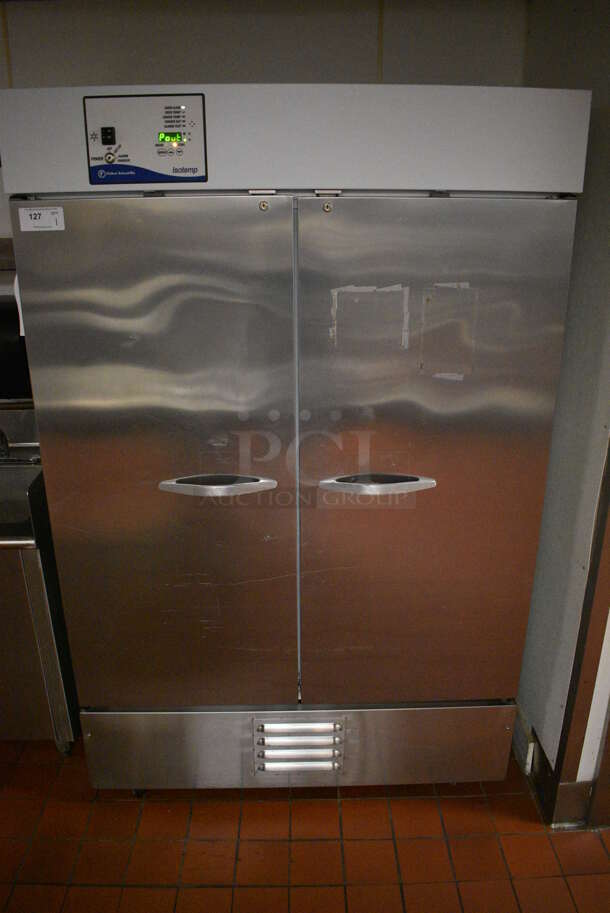 Fisher Scientific Model MR49PA-SAEE-FS Stainless Steel Commercial Cooler w/ Metal Racks on Commercial Casters. 115 Volts, 1 Phase. 52x32x81. Unit Was In Working Condition When Restaurant Closed. (kitchen)