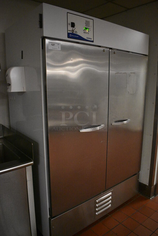Fisher Scientific Model MR49PA-SAEE-FS Stainless Steel Commercial Cooler w/ Metal Racks on Commercial Casters. 115 Volts, 1 Phase. 52x32x81. Unit Was In Working Condition When Restaurant Closed. (kitchen) - Image 3 of 8