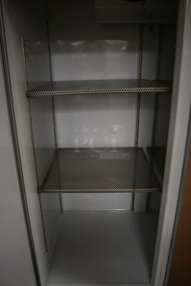 Fisher Scientific Model MR49PA-SAEE-FS Stainless Steel Commercial Cooler w/ Metal Racks on Commercial Casters. 115 Volts, 1 Phase. 52x32x81. Unit Was In Working Condition When Restaurant Closed. (kitchen) - Image 6 of 8