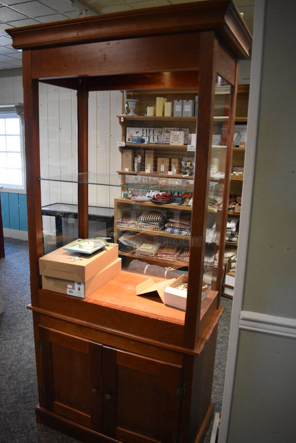 Wooden Cabinet w/ Glass Shelf and 2 Doors. 39x21x80. (garden center) - Image 2 of 6