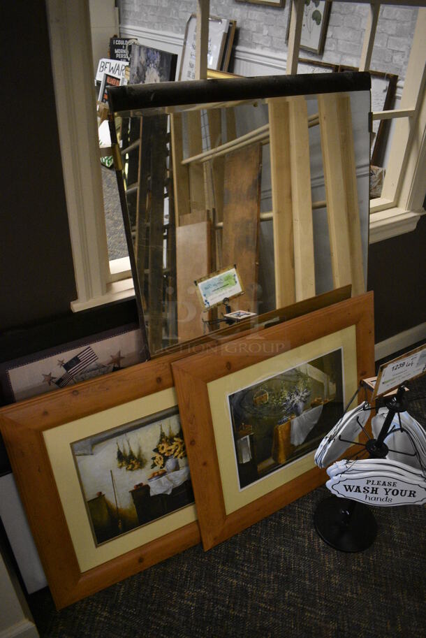 ALL ONE MONEY! Lot of Various Items Including Mirrors, Framed Pictures and Metal Signs. (garden center) - Image 4 of 4
