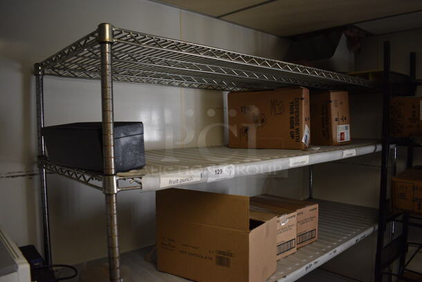 Chrome Finish 5 Tier Shelving Unit. Does Not Include Contents. BUYER MUST DISMANTLE. PCI CANNOT DISMANTLE FOR SHIPPING. PLEASE CONSIDER FREIGHT CHARGES. 72x24x75. (kitchen - soda box room) - Image 2 of 3