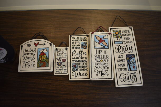 Wood Pattern Table w/ Contents Including Cups and Signs. 54x26x30. (gift shop) - Image 3 of 6
