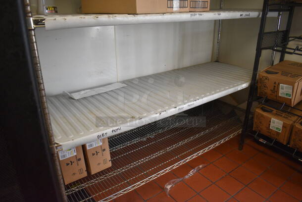 Chrome Finish 5 Tier Shelving Unit. Does Not Include Contents. BUYER MUST DISMANTLE. PCI CANNOT DISMANTLE FOR SHIPPING. PLEASE CONSIDER FREIGHT CHARGES. 72x24x75. (kitchen - soda box room) - Image 3 of 3