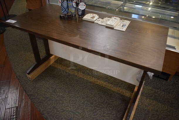 Wood Pattern Table w/ Contents Including Cups and Signs. 54x26x30. (gift shop) - Image 4 of 6