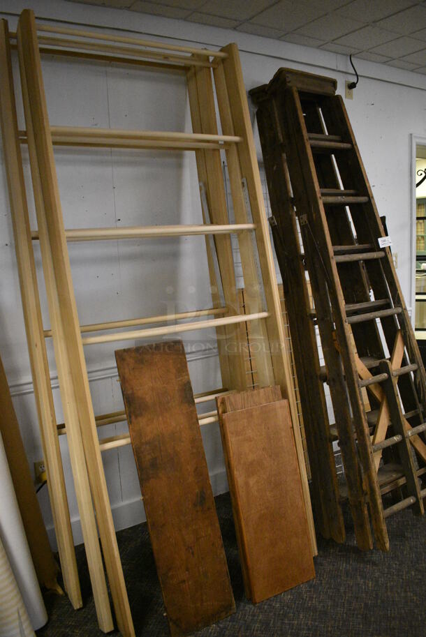 ALL ONE MONEY! Lot of Wooden Ladders and Rolls of Fabric! (garden center) - Image 5 of 5