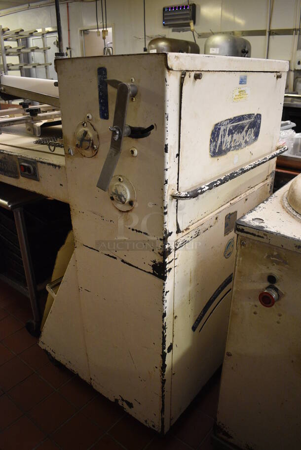 Nussex Model NB-90-2-546 Metal Commercial Floor Style Dough Sheeter on Commercial Casters. 110 Volts, 1 Phase. 60x33x52. Unit Was In Working Condition When Restaurant Closed. (bakery kitchen) - Image 3 of 8