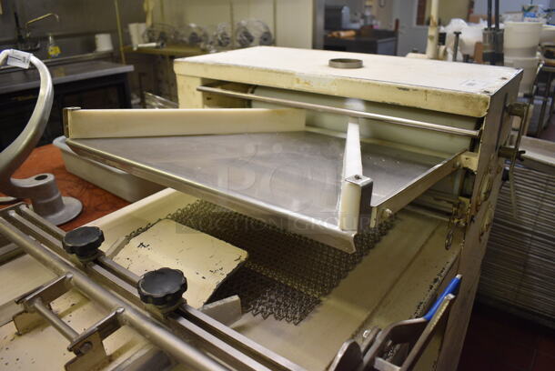 Nussex Model NB-90-2-546 Metal Commercial Floor Style Dough Sheeter on Commercial Casters. 110 Volts, 1 Phase. 60x33x52. Unit Was In Working Condition When Restaurant Closed. (bakery kitchen) - Image 5 of 8