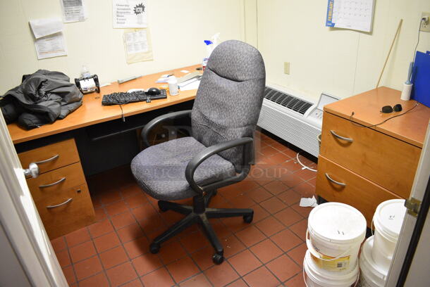 ALL ONE MONEY! Office Lot of Desk, 2 Cabinets, 2 Chairs, Brother Printer. BUYER MUST REMOVE. 71x30x30 Desk, 35.5x23.5x30 Drawer. (kitchen) - Image 2 of 7