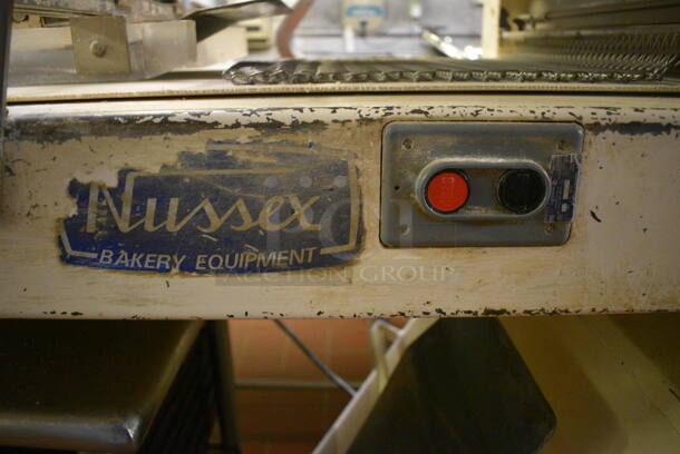 Nussex Model NB-90-2-546 Metal Commercial Floor Style Dough Sheeter on Commercial Casters. 110 Volts, 1 Phase. 60x33x52. Unit Was In Working Condition When Restaurant Closed. (bakery kitchen) - Image 6 of 8