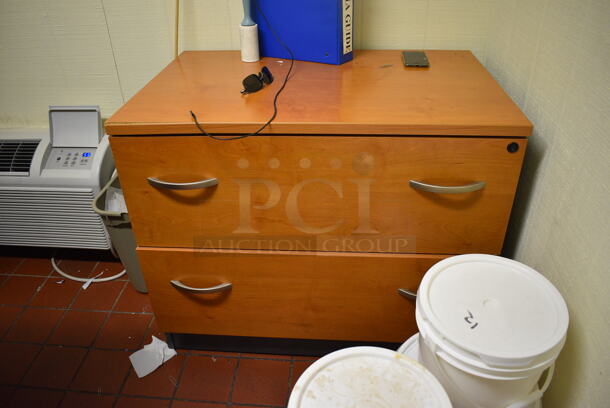 ALL ONE MONEY! Office Lot of Desk, 2 Cabinets, 2 Chairs, Brother Printer. BUYER MUST REMOVE. 71x30x30 Desk, 35.5x23.5x30 Drawer. (kitchen) - Image 3 of 7