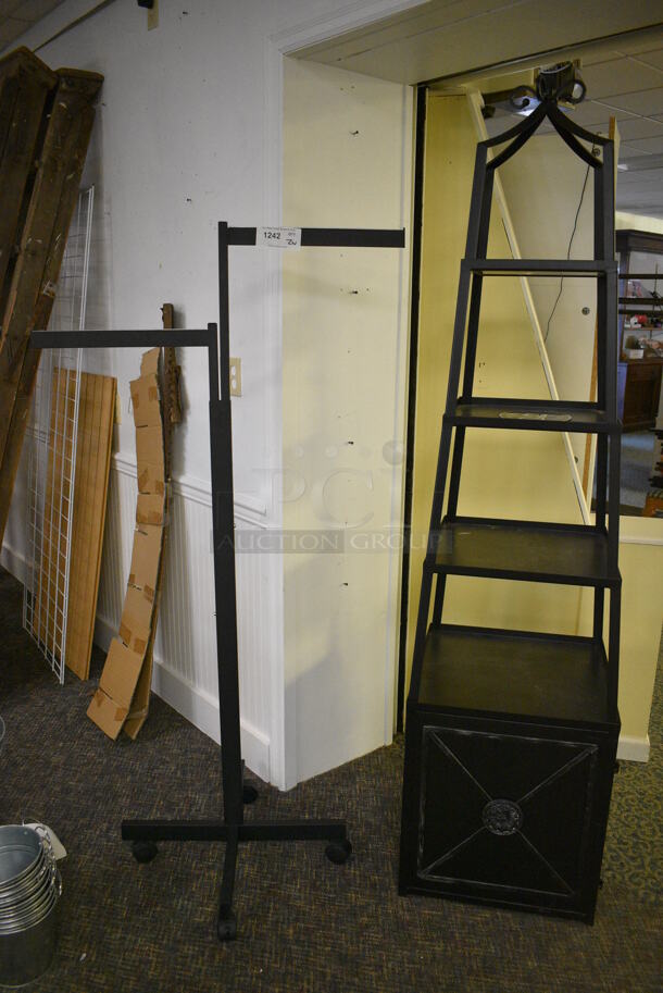 2 Various Black Metal Stands. 24x24x66, 20x20x81. 2 Times Your Bid! (garden center)