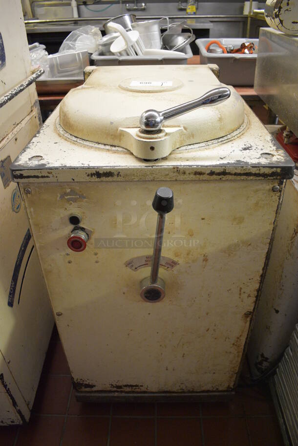 Model D-20 Metal Commercial Floor Style Dough Divider on Commercial Casters. Divides Into 20 Pieces. 220 Volts, 3 Phase. 22x30x42. Unit Was In Working Condition When Restaurant Closed.  (bakery kitchen) - Image 1 of 9