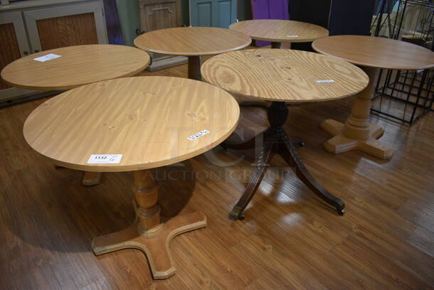 6 Various Round Wooden Tables. Includes 34x34x28. 6 Times Your Bid! (garden center)