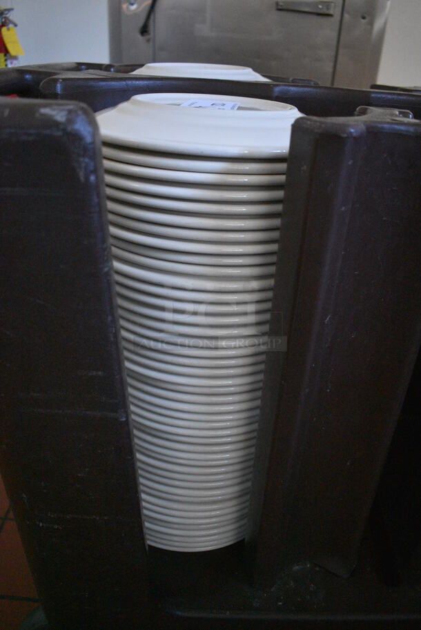 Brown Poly Portable Dish Cart w/ White Ceramic Plates on Commercial Casters. 38x28x32. 9.75x9.75x1. (kitchen hallway) - Image 4 of 6