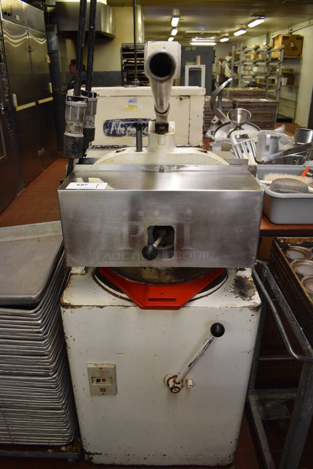 Bertrand Model P3U Metal Commercial Floor Style Dough Divider. Divides Into 36 Balls. 220 Volts, 3 Phase. 22x30x42. Unit Was In Working Condition When Restaurant Closed. (bakery kitchen)