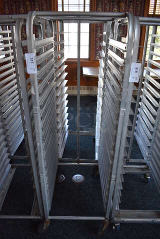 Metal Commercial Pan Transport Rack on Commercial Casters. 20.5x28x64.5. (sunroom dining room)