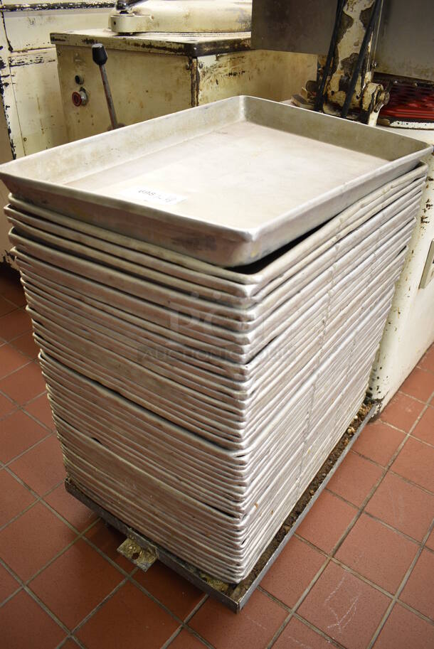 Metal Commercial Pan Dolly w/ 48 Metal Baking Pans on Commercial Casters. 26.5x18.5x5, 25x17.5x2.5. (bakery kitchen) - Image 2 of 5