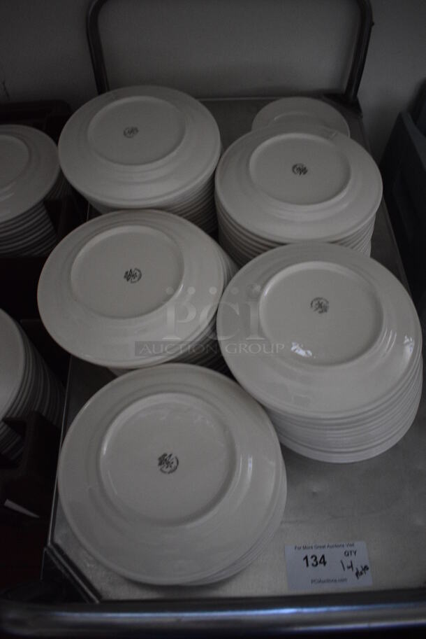 Stainless Steel Commercial 2 Tier Cart w/ Push Handles and Various Ceramic Plates on Commercial Casters. 37x21x40. Includes 9.75x9.75x1. (kitchen hallway) - Image 2 of 5