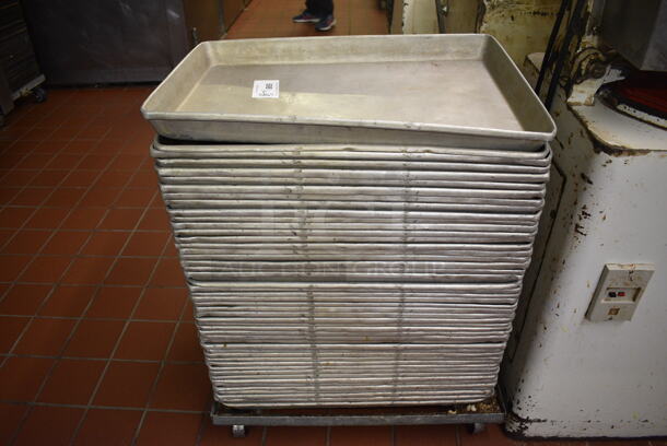 Metal Commercial Pan Dolly w/ 48 Metal Baking Pans on Commercial Casters. 26.5x18.5x5, 25x17.5x2.5. (bakery kitchen) - Image 4 of 5