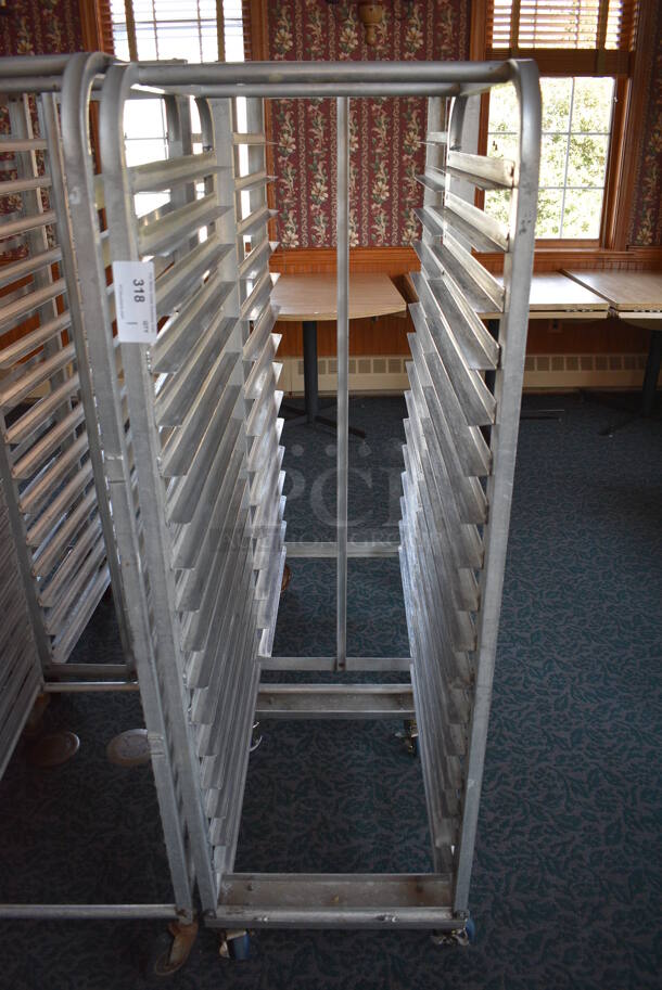 Metal Commercial Pan Transport Rack on Commercial Casters. 20.5x28x64. (sunroom dining room)