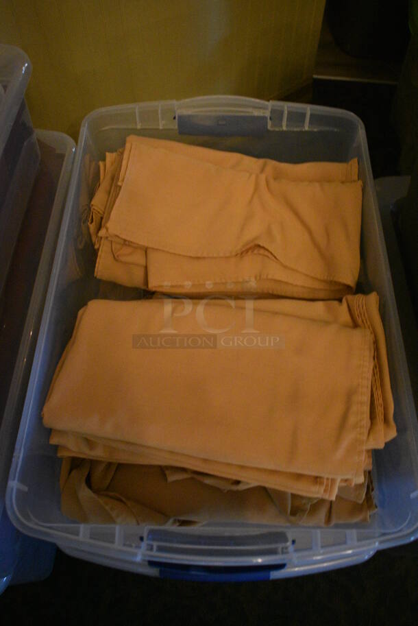 ALL ONE MONEY! Lot of 2 Bins of Tan Tablecloths! (main dining room)