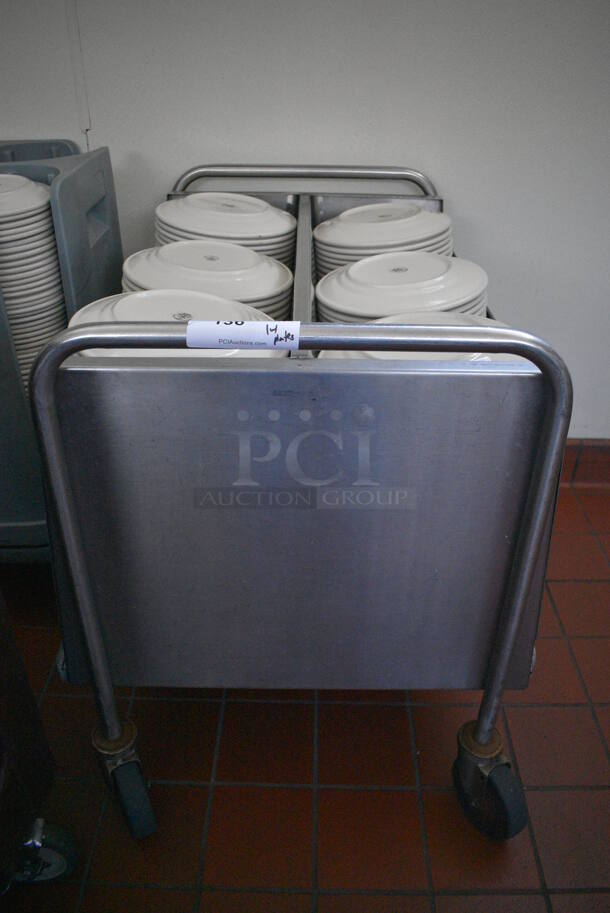 Stainless Steel Portable Dish Cart w/ White Ceramic Plates on Commercial Casters. 33x24x32. 9.75x9.75x1. (kitchen hallway) - Image 4 of 5