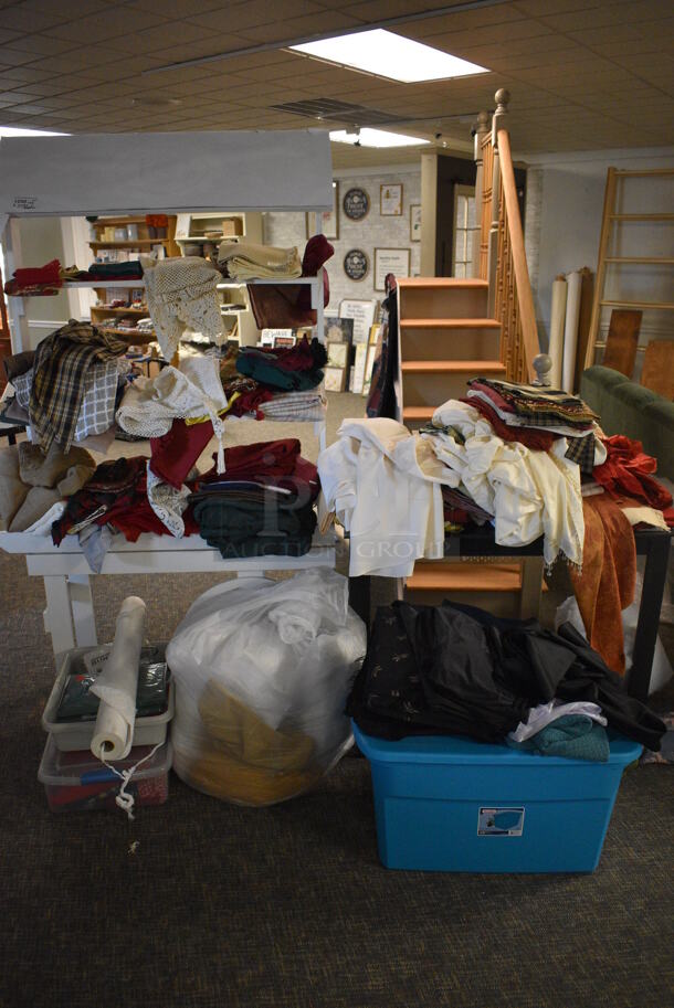 ALL ONE MONEY! Lot of White Rack and Cart w/ Various Materials. BUYER MUST REMOVE. (garden center) - Image 1 of 6