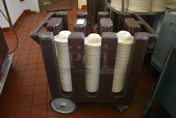 Brown Poly Portable Dish Cart w/ White Ceramic Bowls on Commercial Casters. 34x26x30. 6.75x6.75x2.. (kitchen hallway) - Image 1 of 6