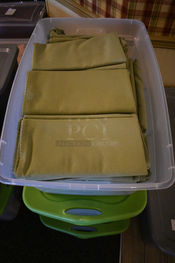 ALL ONE MONEY! Lot of 3 Bins of Green Tablecloths! Includes 54x54 (main dining room) - Image 1 of 4