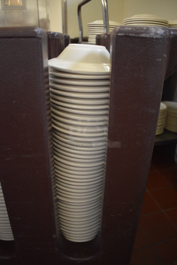 Brown Poly Portable Dish Cart w/ White Ceramic Bowls on Commercial Casters. 34x26x30. 6.75x6.75x2.. (kitchen hallway) - Image 3 of 6