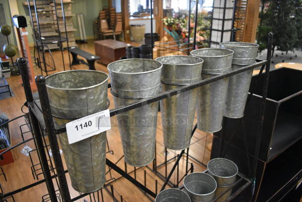 Black Metal Stand w/ 15 Metal Buckets. 35x11x65. (garden center) - Image 2 of 5