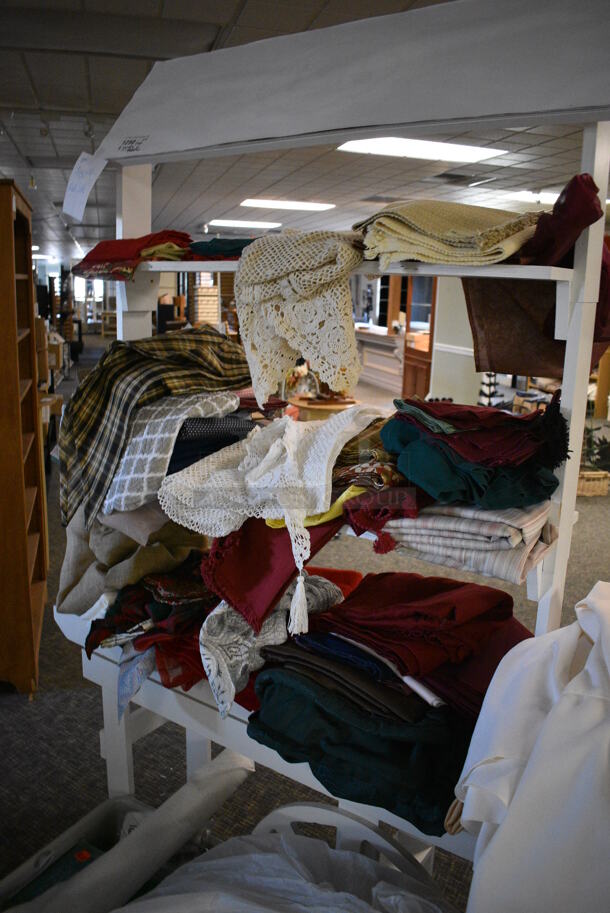 ALL ONE MONEY! Lot of White Rack and Cart w/ Various Materials. BUYER MUST REMOVE. (garden center) - Image 4 of 6