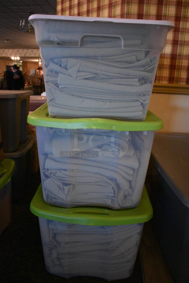 ALL ONE MONEY! Lot of 3 Bins of Green Tablecloths! Includes 54x54 (main dining room) - Image 4 of 4