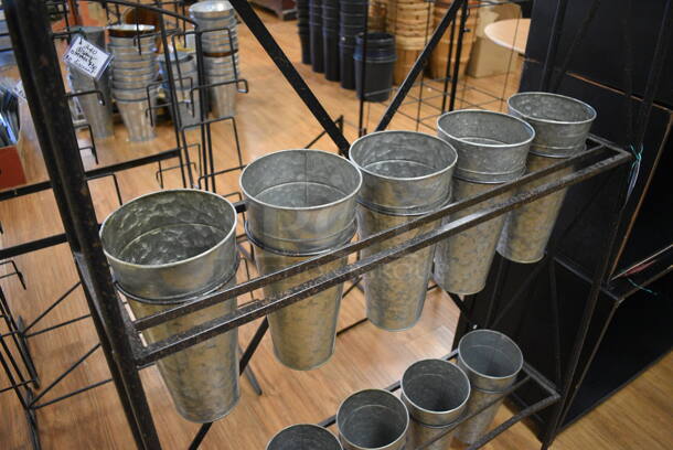 Black Metal Stand w/ 15 Metal Buckets. 35x11x65. (garden center) - Image 3 of 5