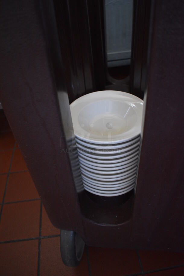 Brown Poly Portable Dish Cart w/ White Ceramic Bowls on Commercial Casters. 34x26x30. 6.75x6.75x2.. (kitchen hallway) - Image 5 of 6